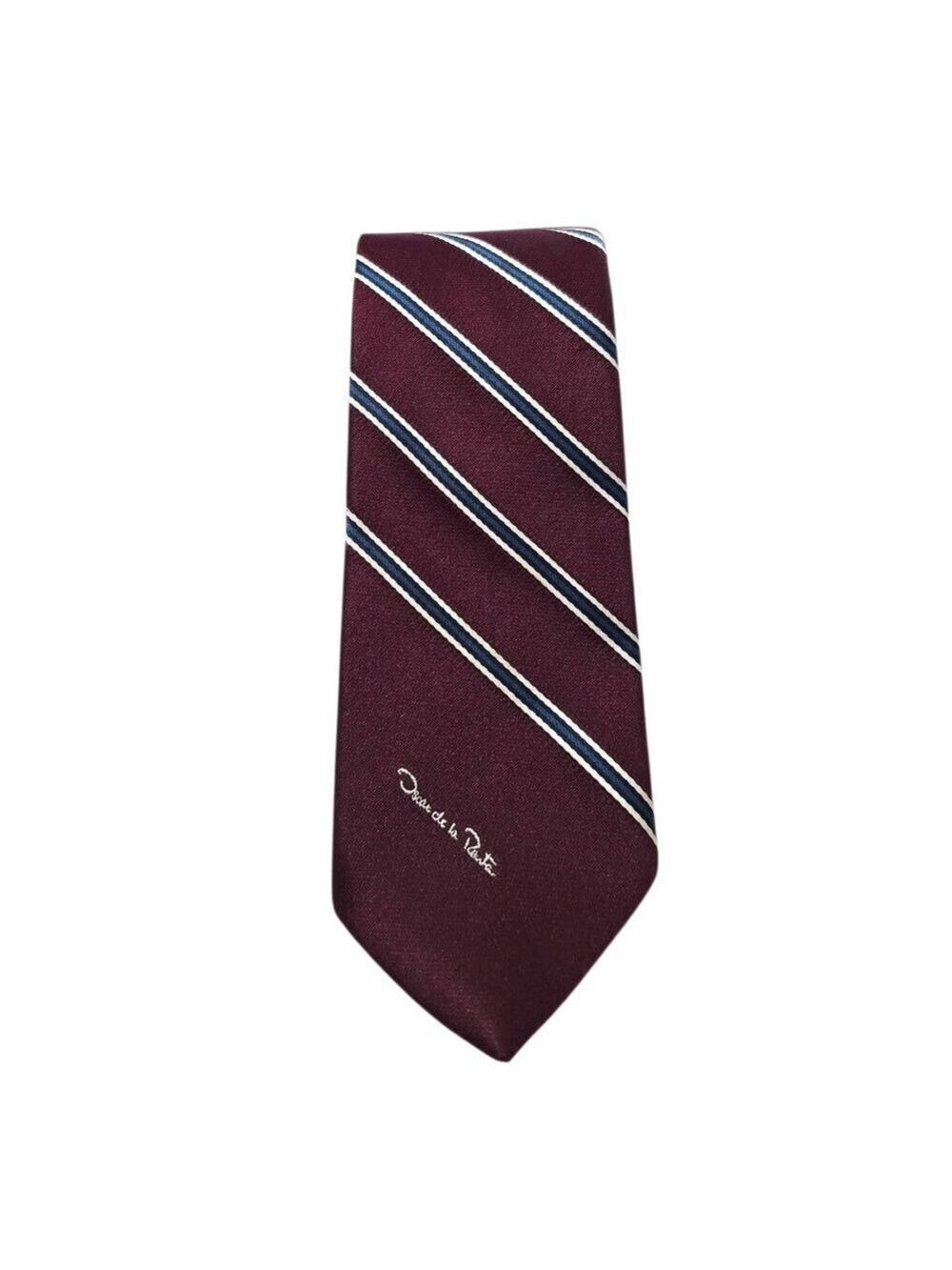 Oscar De La Renta Vintage Burgundy American Regimental Striped Polyester Tie